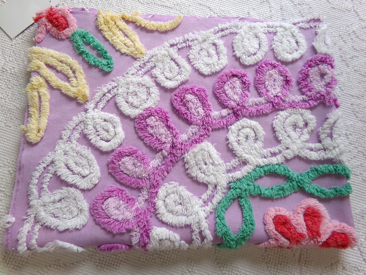 Dreamy Lilac Swirl Vintage Chenille Fabric, Large 31" x 23" Piece of Plush Curlicue Cotton Sewing Material Upcycle into Quilts & Crafts