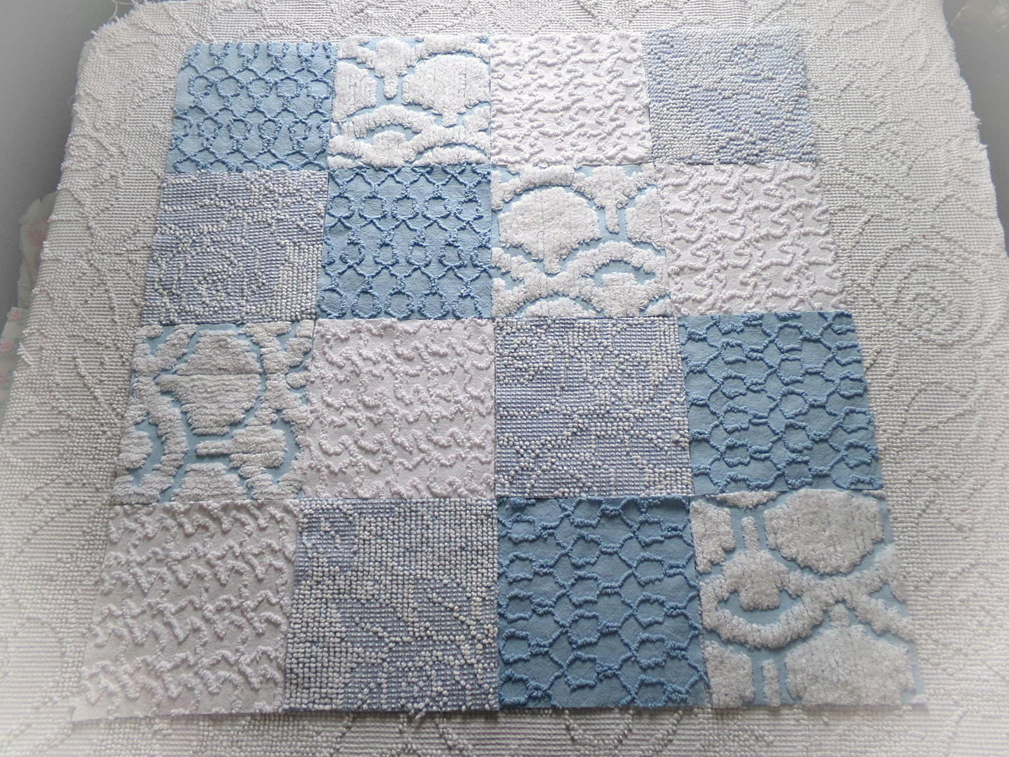 seaside wanderings fabric squares, 16 vintage 6" quilt blocks in coastal blue & white, for sewing, crafts, fiber arts