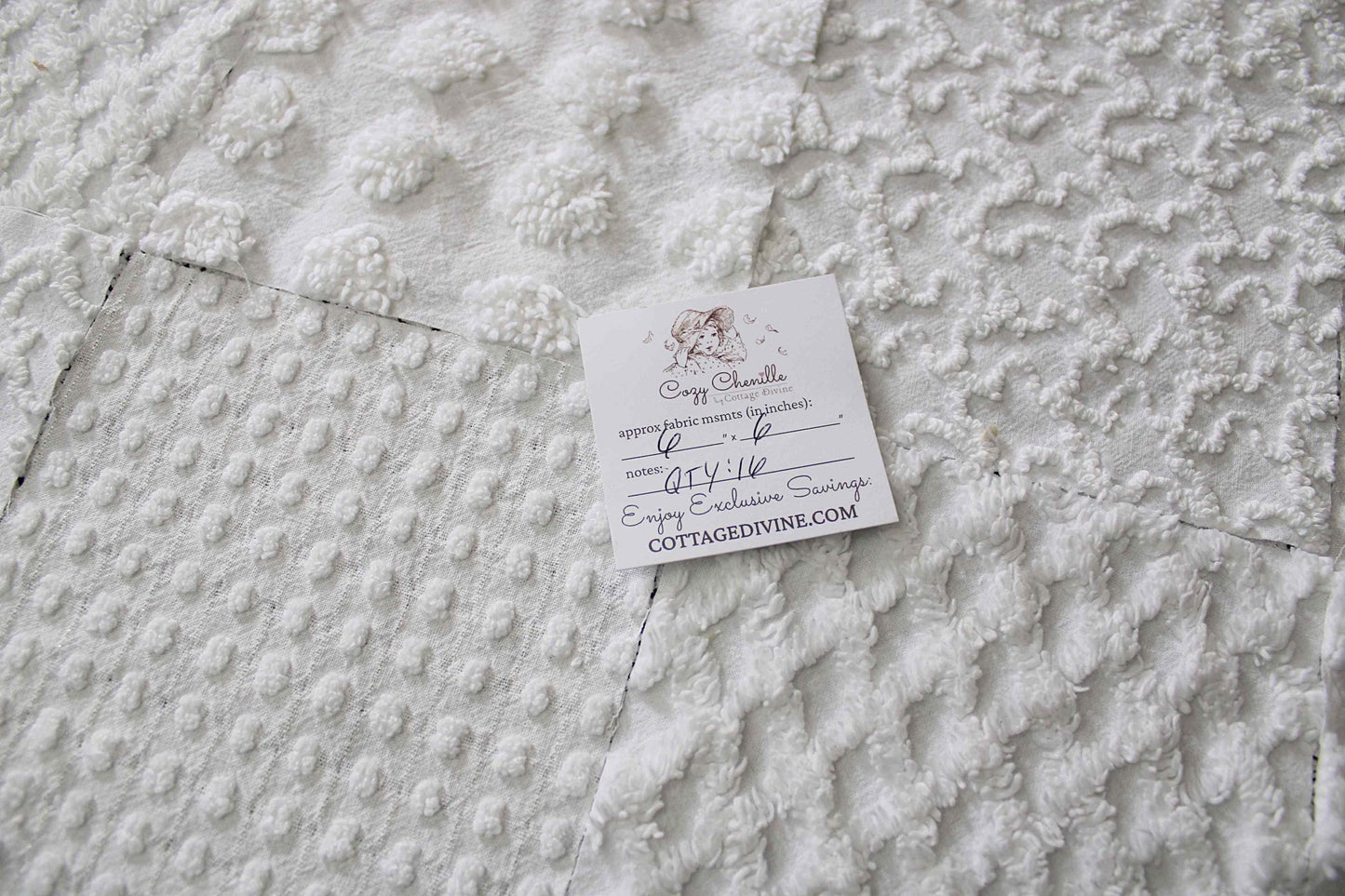 white chenille fabric squares in dynamic textures, coin dots, lattice, mini pop sparkle & squiggles, 16 vintage quilt blocks, 6" x 6" ea