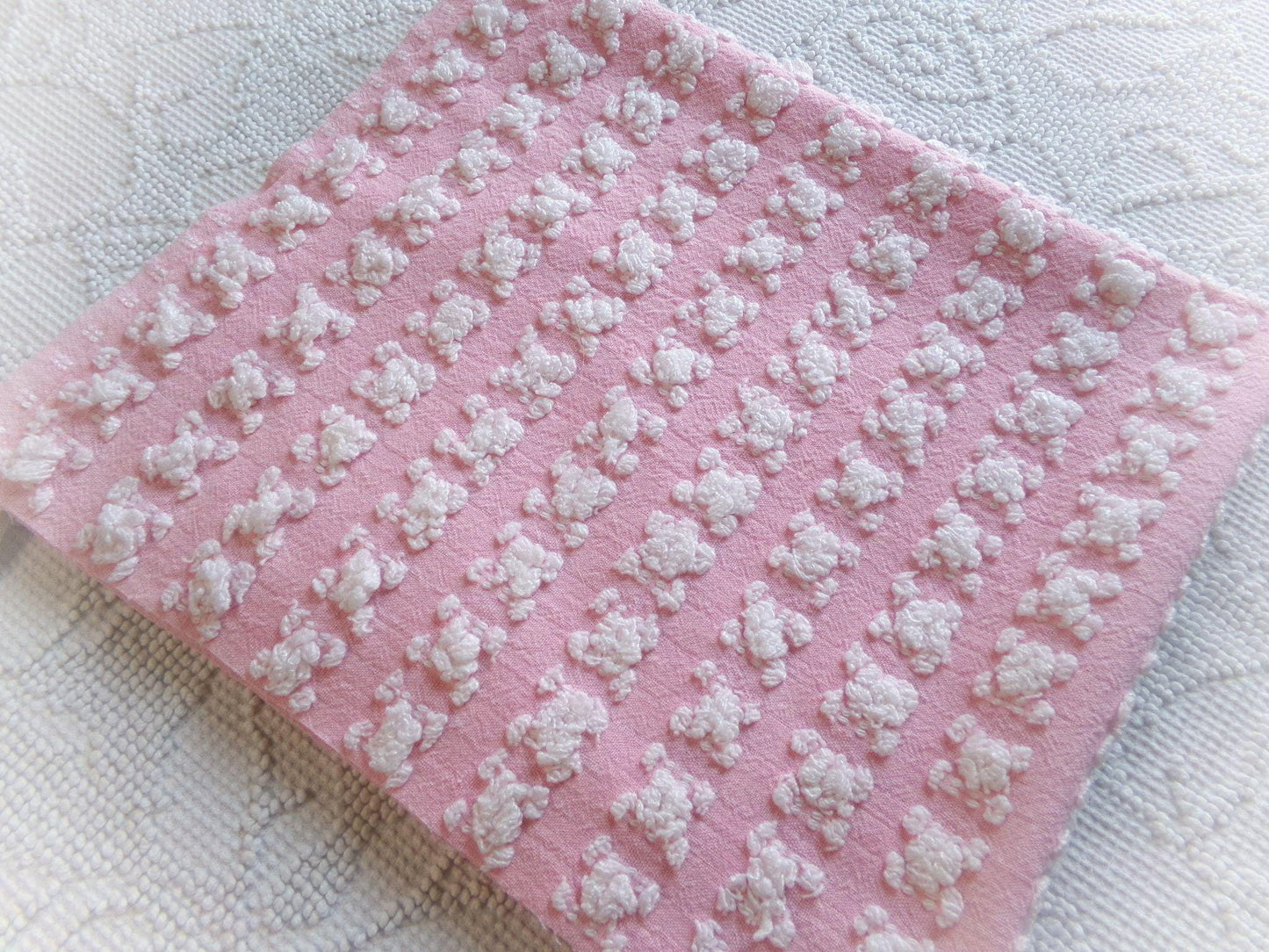 Petal Pink & White Rosebud Vintage Chenille Fabric, Soft Ombre Variations, 18" x 25" Inch Piece, Ideal in Handmade Chenille Quilts