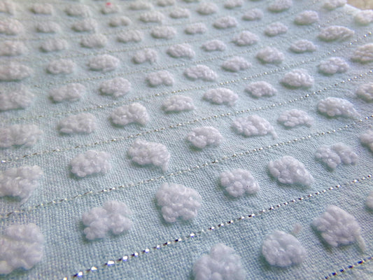 aqua & white pops chenille fabric, 20" x 25" inch piece of vintage sewing material, popular popcorn design in breezy coastal colors