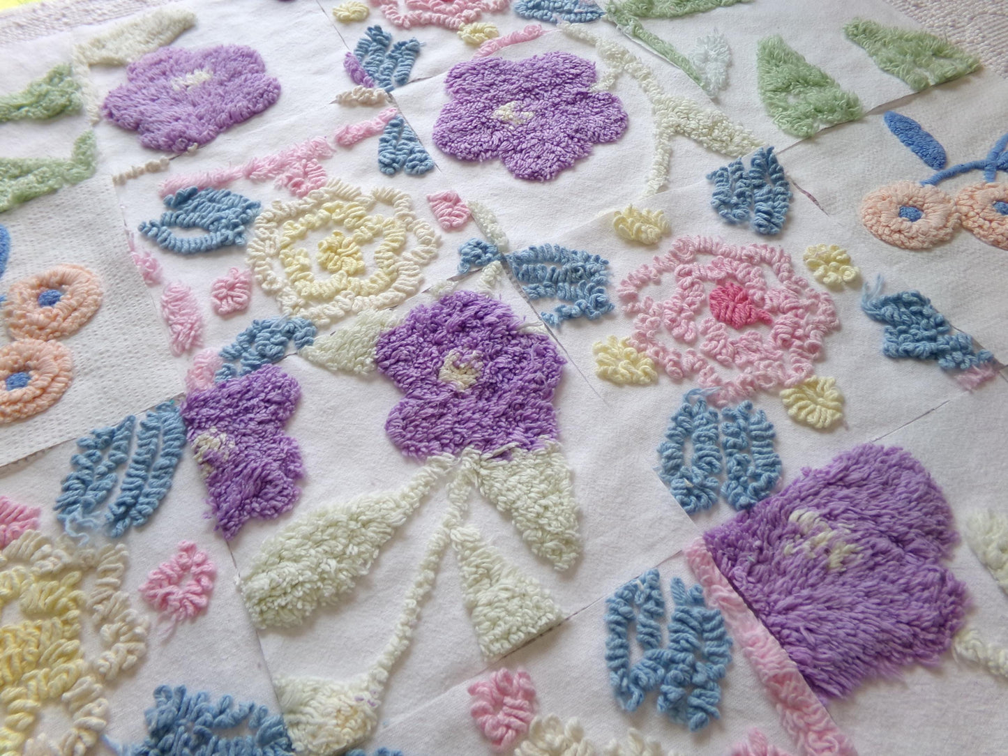 shabby floral vintage chenille fabric squares: spring flowers set of 16 floral 6" quilt blocks