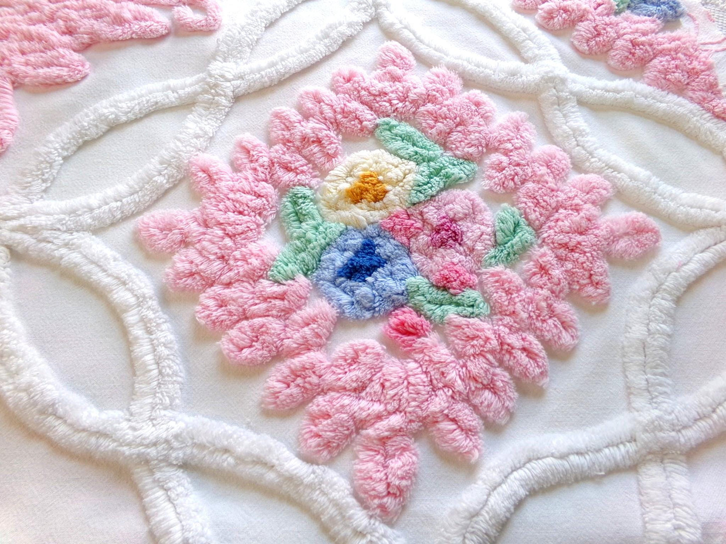 in love vintage chenille fabric, luxury tufted frosted wedding cake floral design, 32" x 22" inch piece of gorgeous cotton sewing material