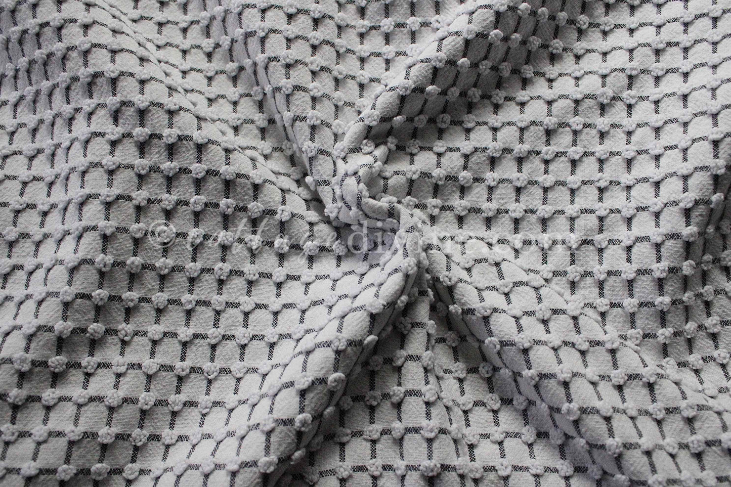 Chic Micro Mini Pop Black & White Vintage Chenille Quilt FABRIC, 18" x 24" Piece, Lightweight Cotton