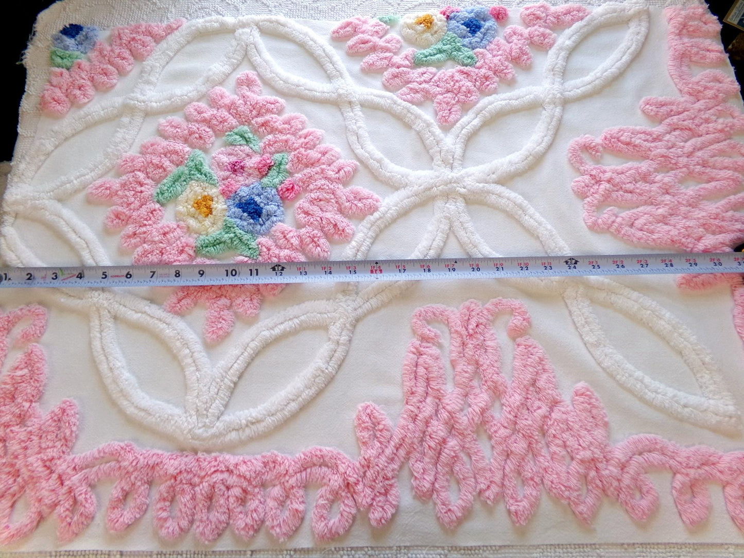 in love vintage chenille fabric, luxury tufted frosted wedding cake floral design, 32" x 22" inch piece of gorgeous cotton sewing material