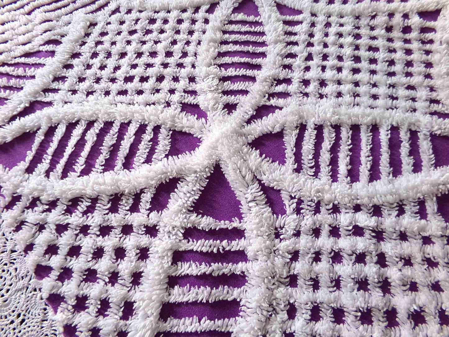 Grape Purple Vintage Chenille Fabric, 21" x 27" inch Piece, Unique Retro 1970s Vibes