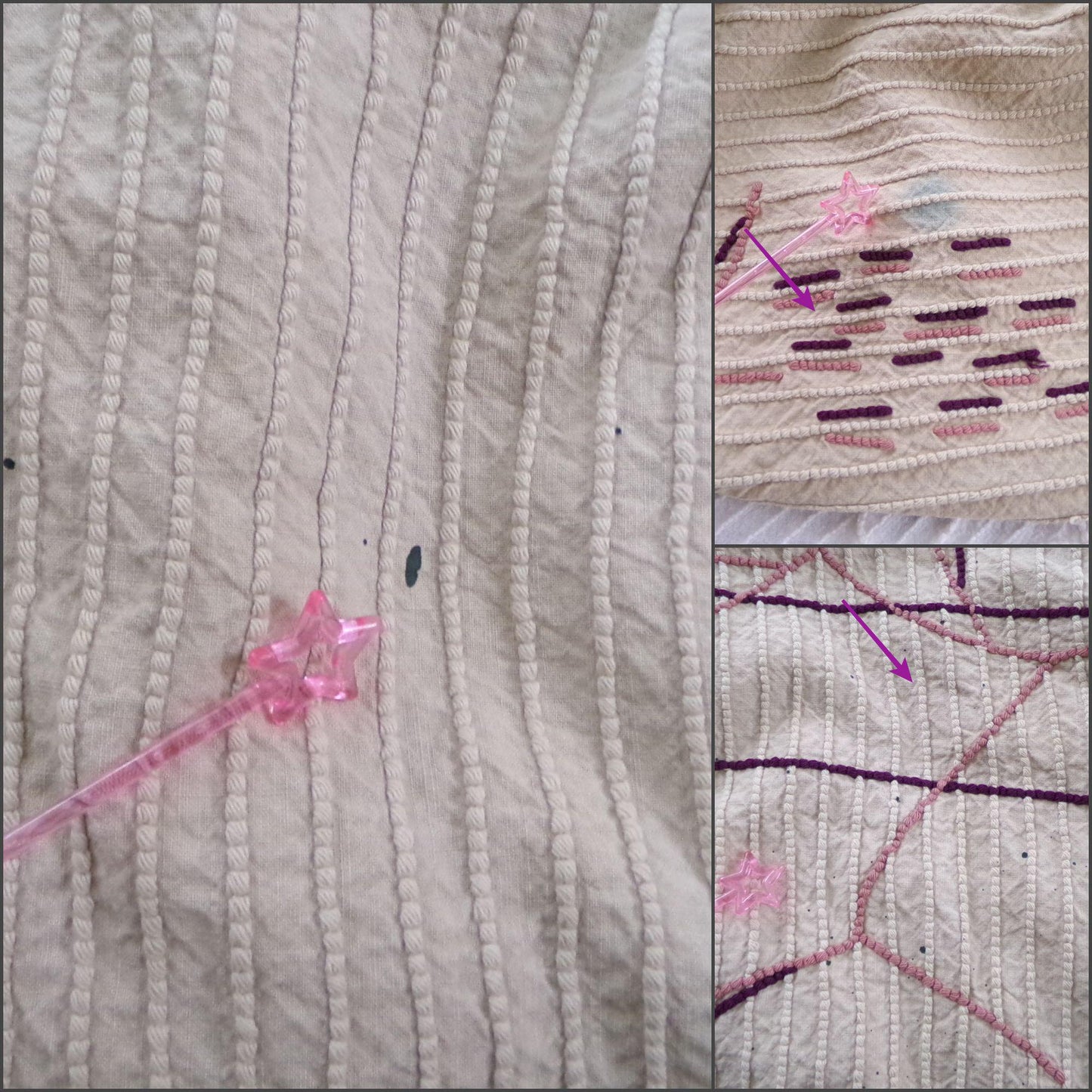 Shabby Cattails Vintage Chenille Bedspread in Art Deco Design, Honey Beige & Wine Twin Size Antique Bedding, #2