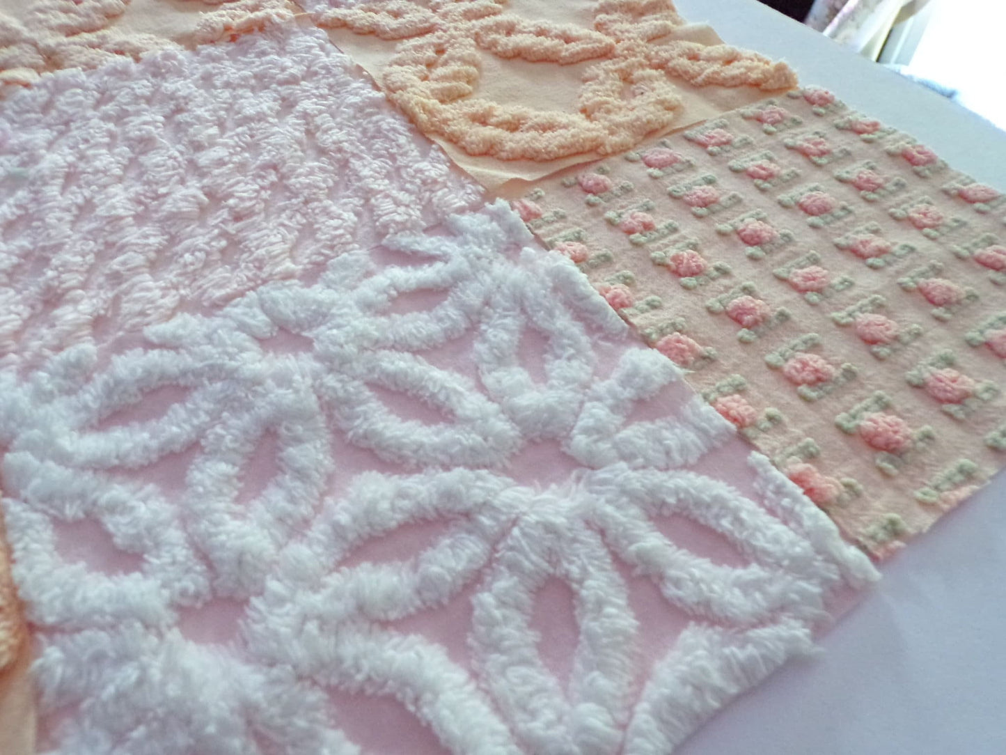 Peach Chenille Fabric Squares Set, "Nostalgia Rose" 16 Vintage Quilt Blocks, 6" inch