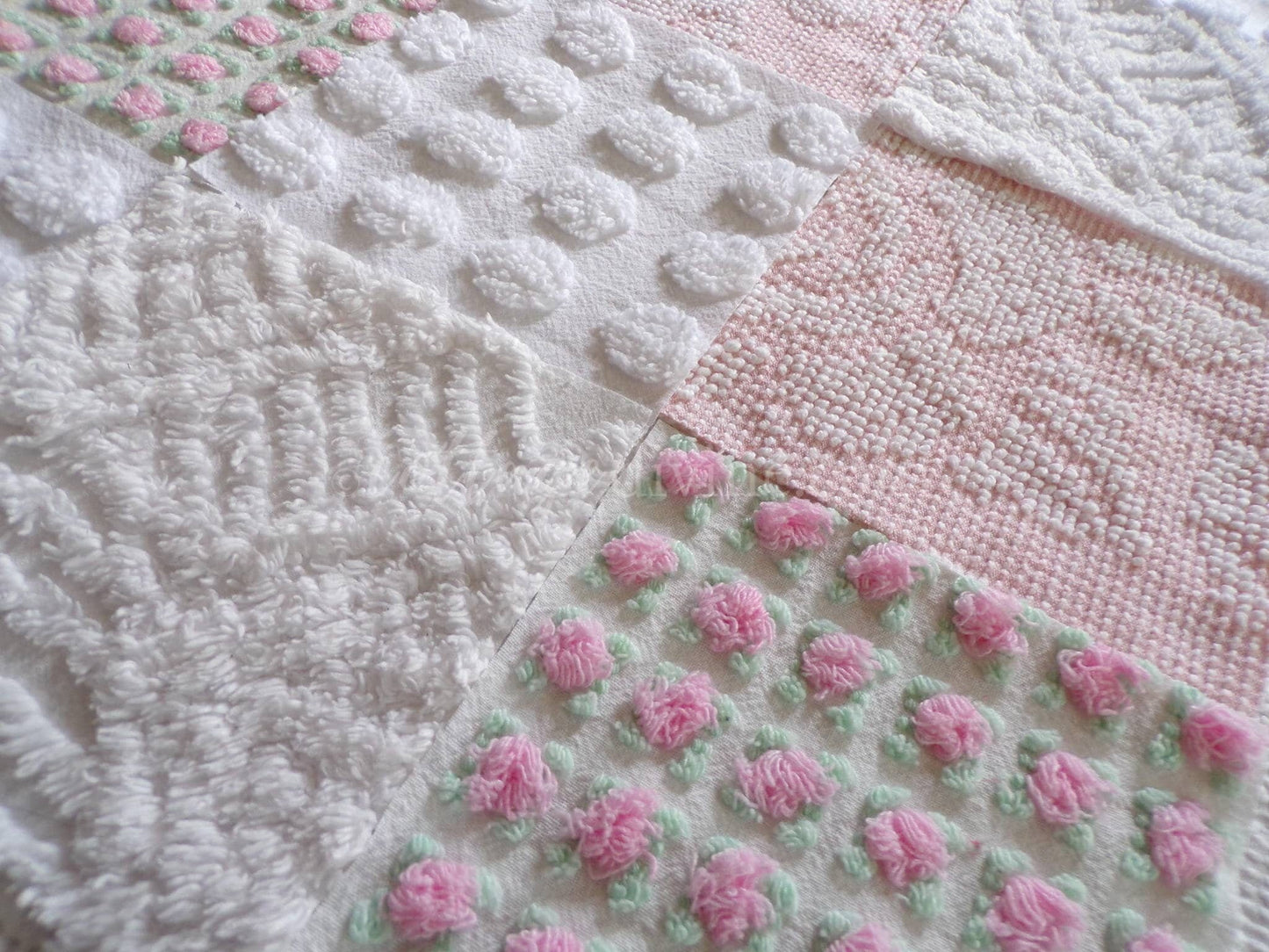Cottage Classics Chenille Quilt Squares Set from Vintage Bedspread Fabric, 16 Blocks, 6" inch