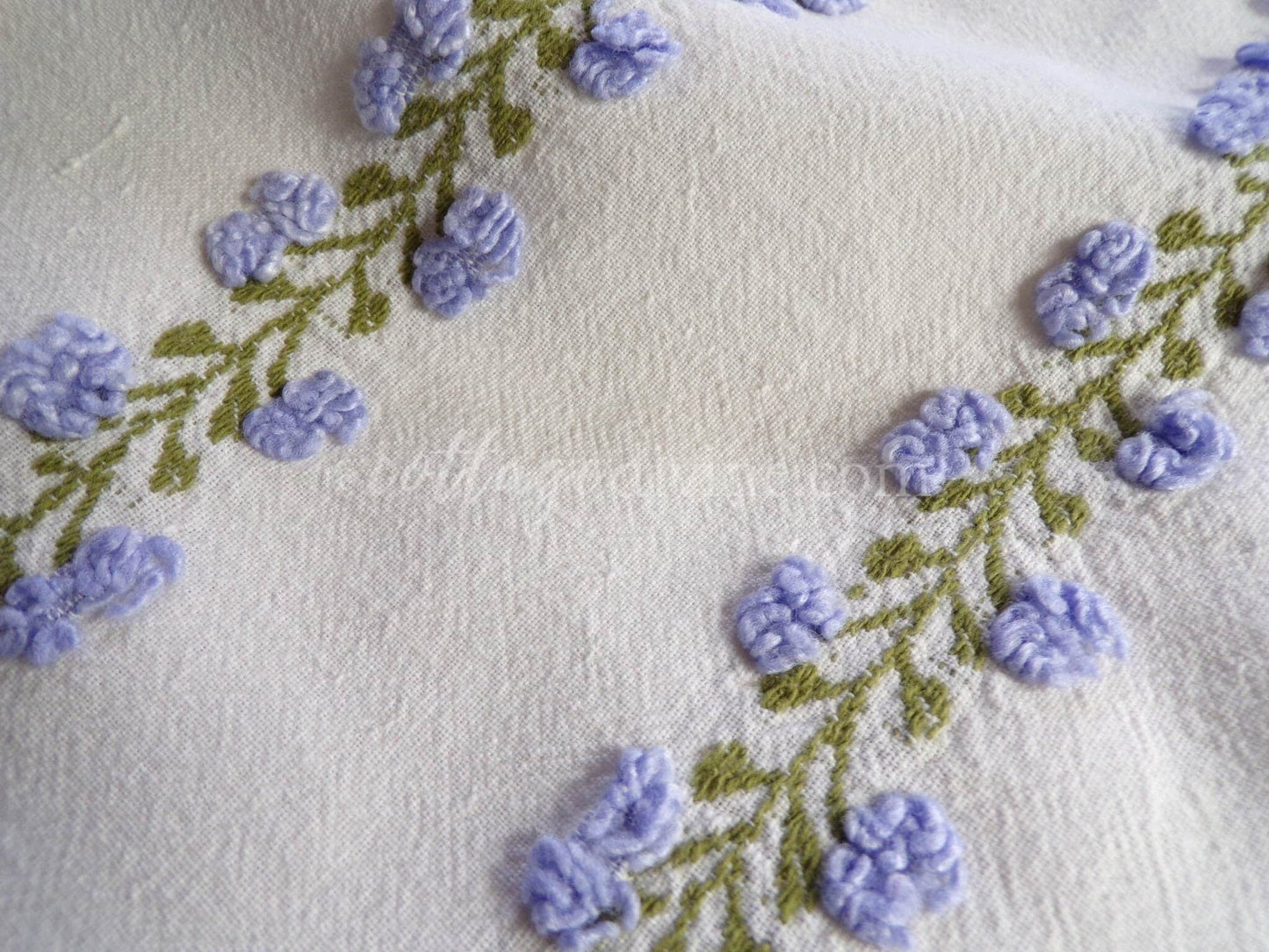 Romantic Ivy Rose Vintage Chenille Fabric, Fieldcrest Lavender Rosebud Design, 18" x 22" inch Piece, beautiful in handmade quilts