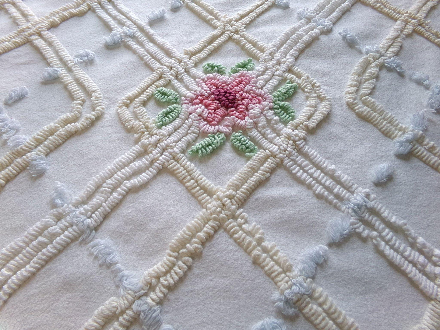 neutral pink rose vintage chenille fabric, beautiful 20" x 30" inch piece of cotton sewing material for quilting & crafts