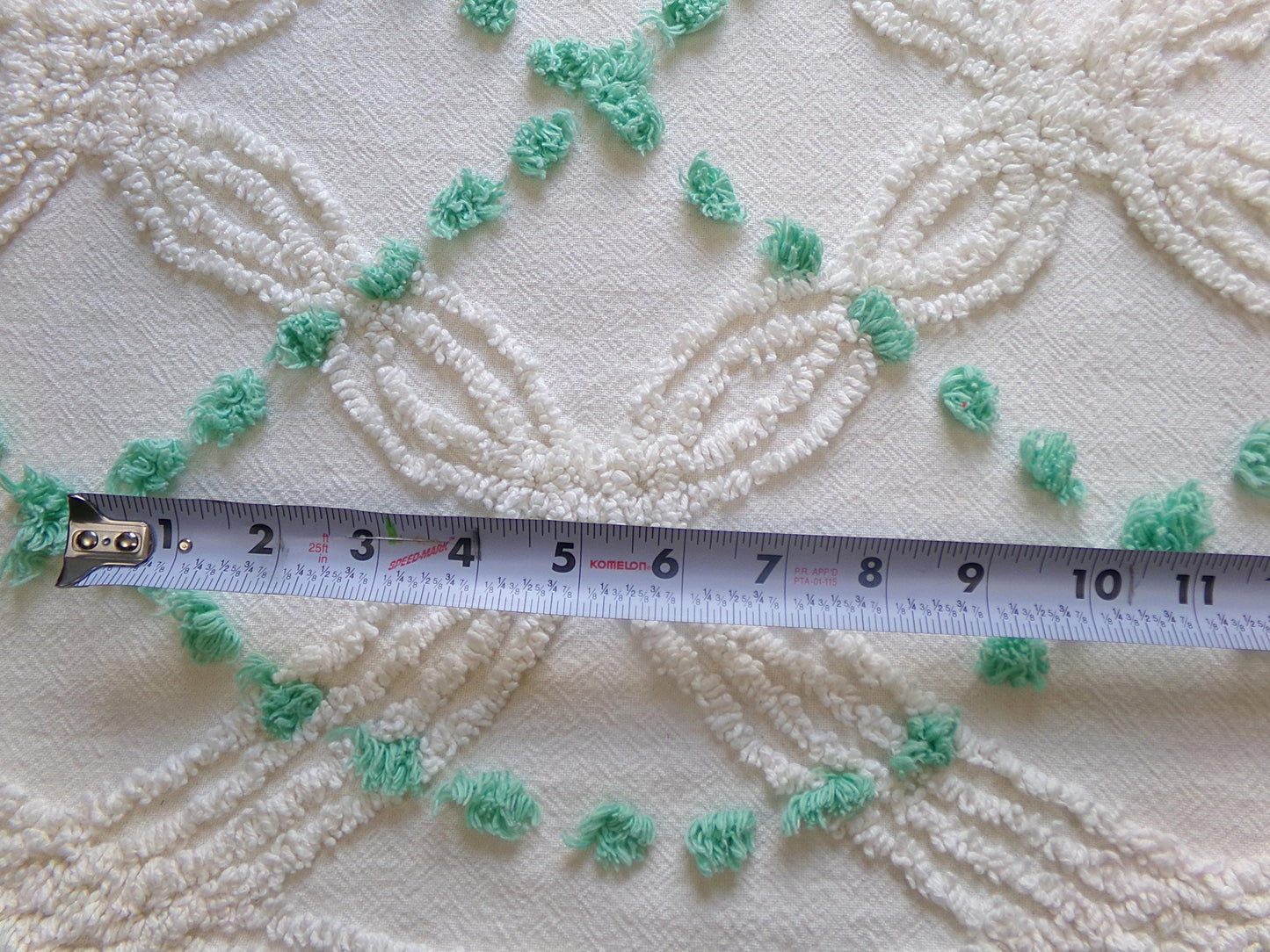 elegant ivory jade vintage chenille fabric, 17" x 26" piece of geometric dot sewing material