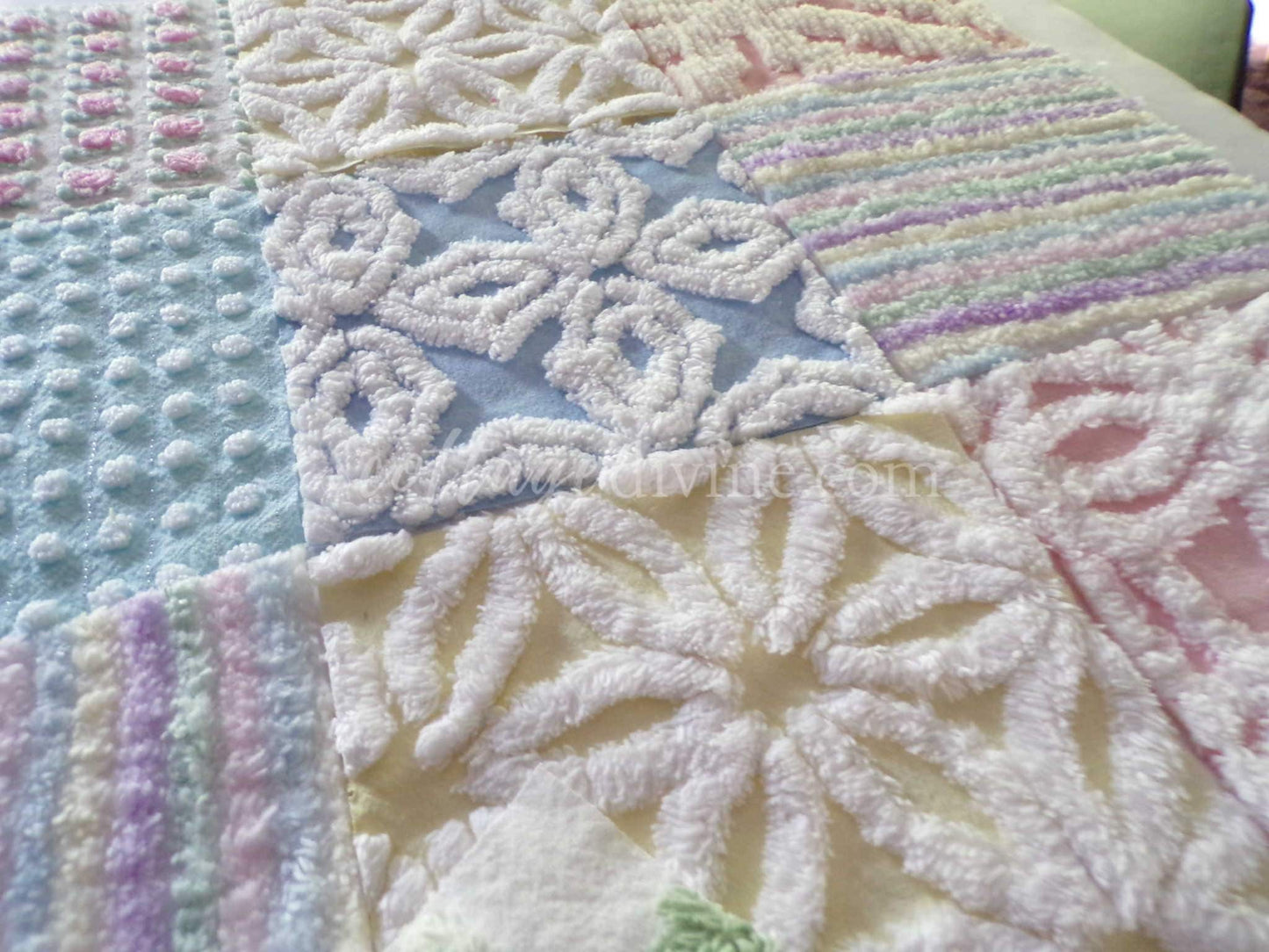 Rainbow Pastel Quilt Squares Set, Rotary Cut from Vintage Chenille Bedspread Fabric, 16 Blocks, 6" x 6" inch for quilting, sewing, crafts