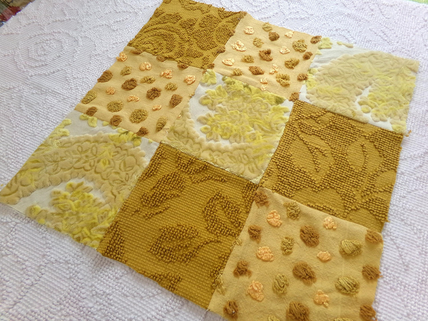Boho Style Patchwork Vintage Velvet & Chenille Fabric Craft Panel - 16" square perfect for Pillows, Quilting, Wall Hangings
