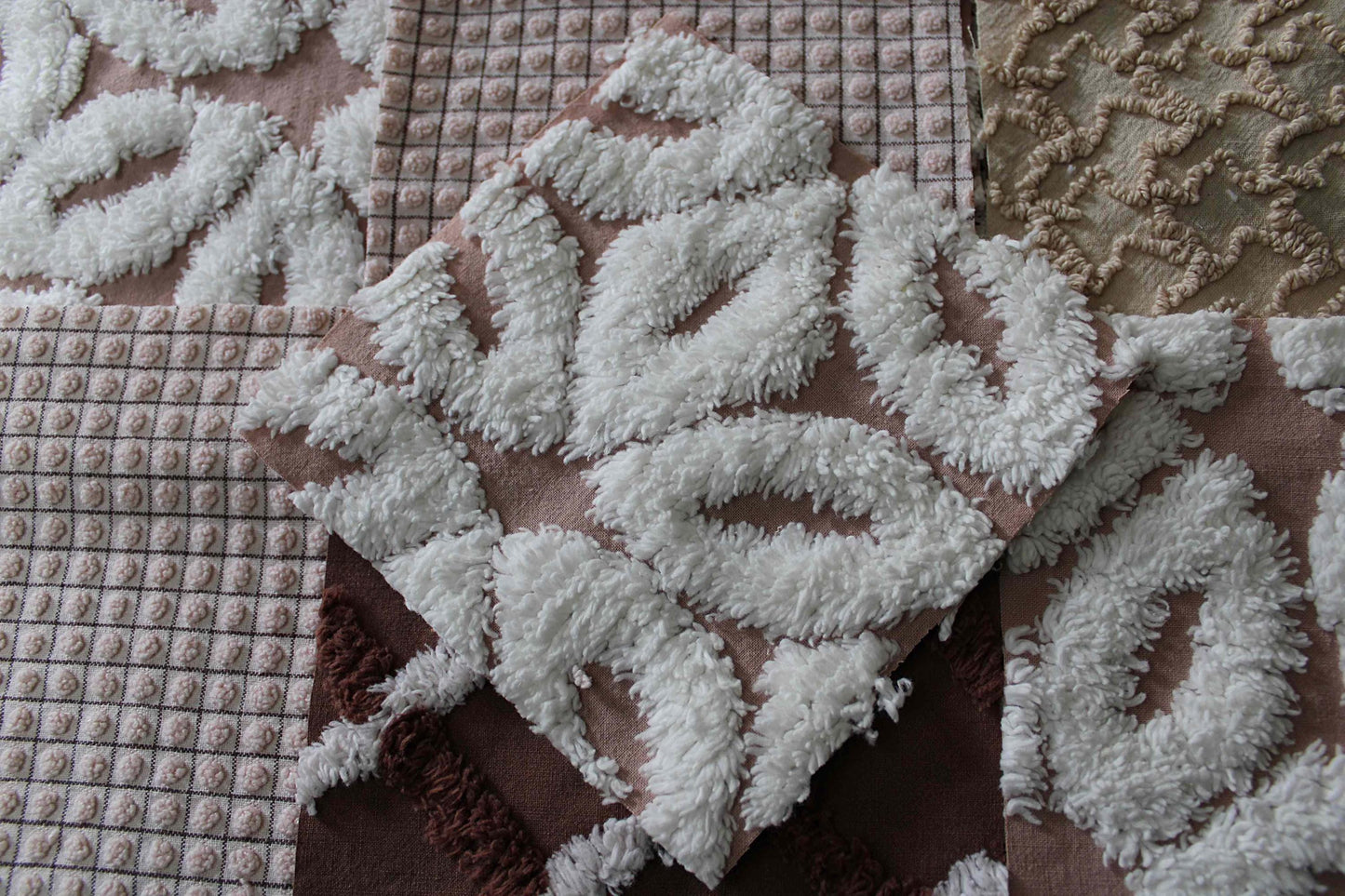 boho browns chenille fabric squares, 16 vintage quilt blocks, 6" x 6" inches ea, great for hippie inspired craft projects