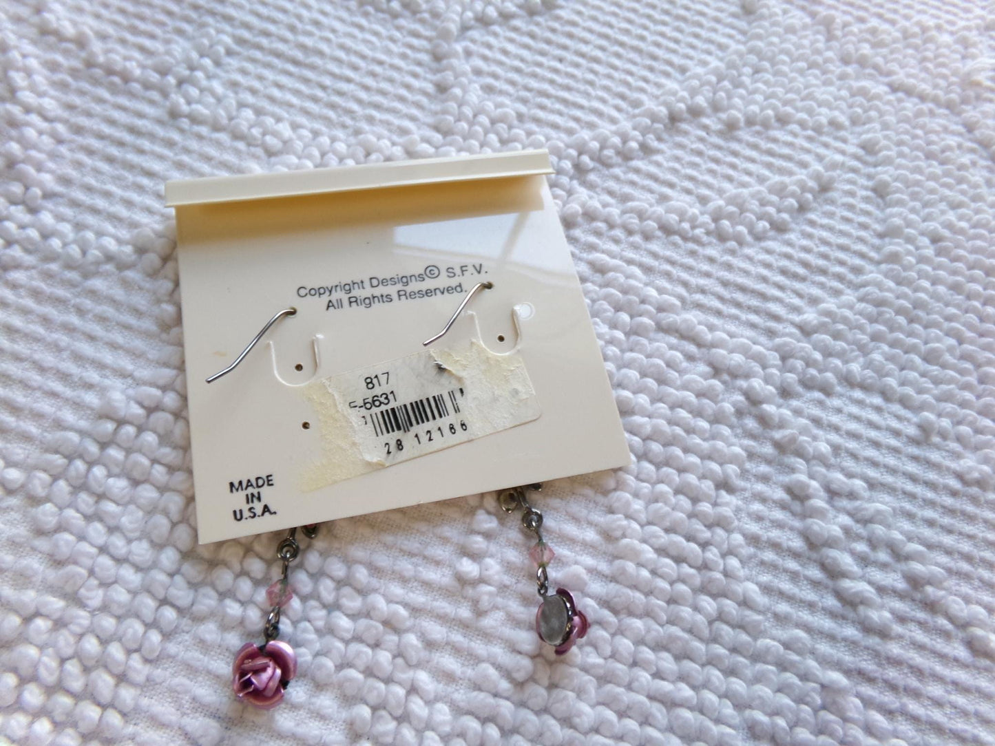 Simple Pink Rose Dangle Pierced Earrings, Vintage Silver Forest Boho Style Jewelry, Dainty Floral With Pink Faux Stones in Little Leaves
