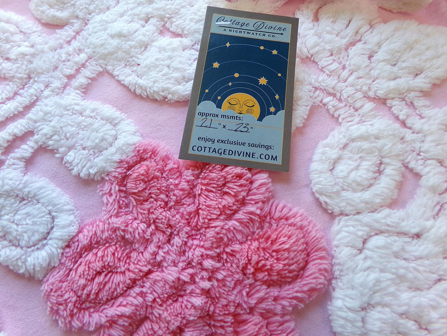 Vintage Chenille Fabric: Strawberries & Cream Pink Sewing Material 21" x 23"