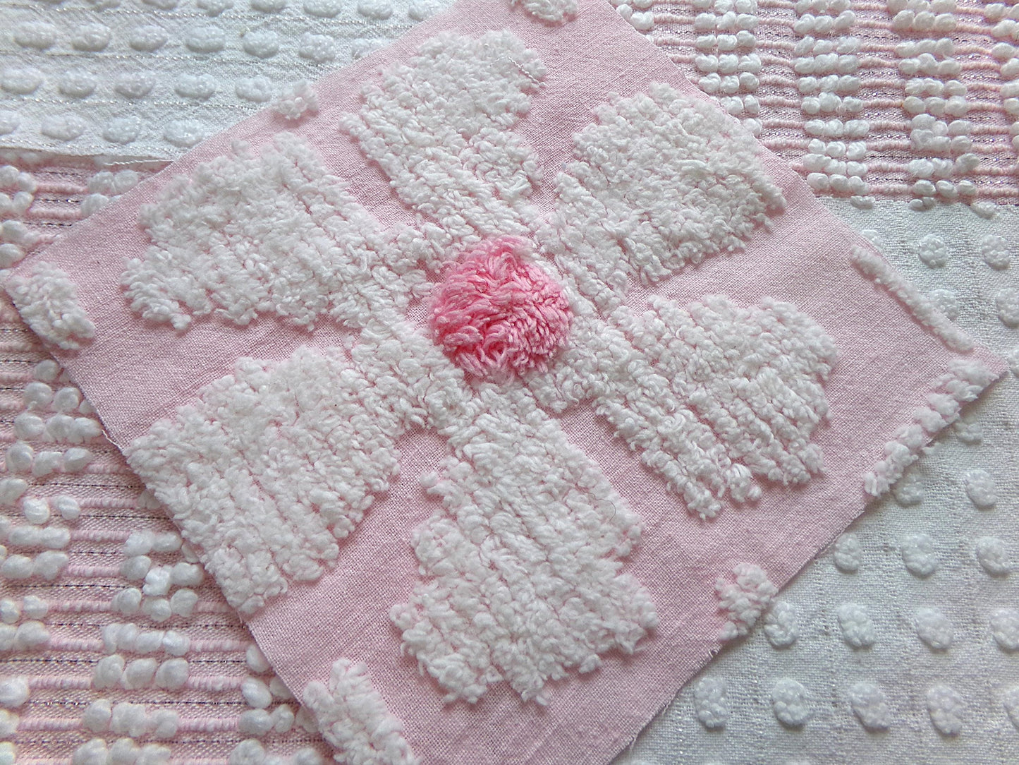 peaceful pinks 6" chenille fabric squares, set of 17 cottage chic quilt blocks for quilting, sewing & crafts