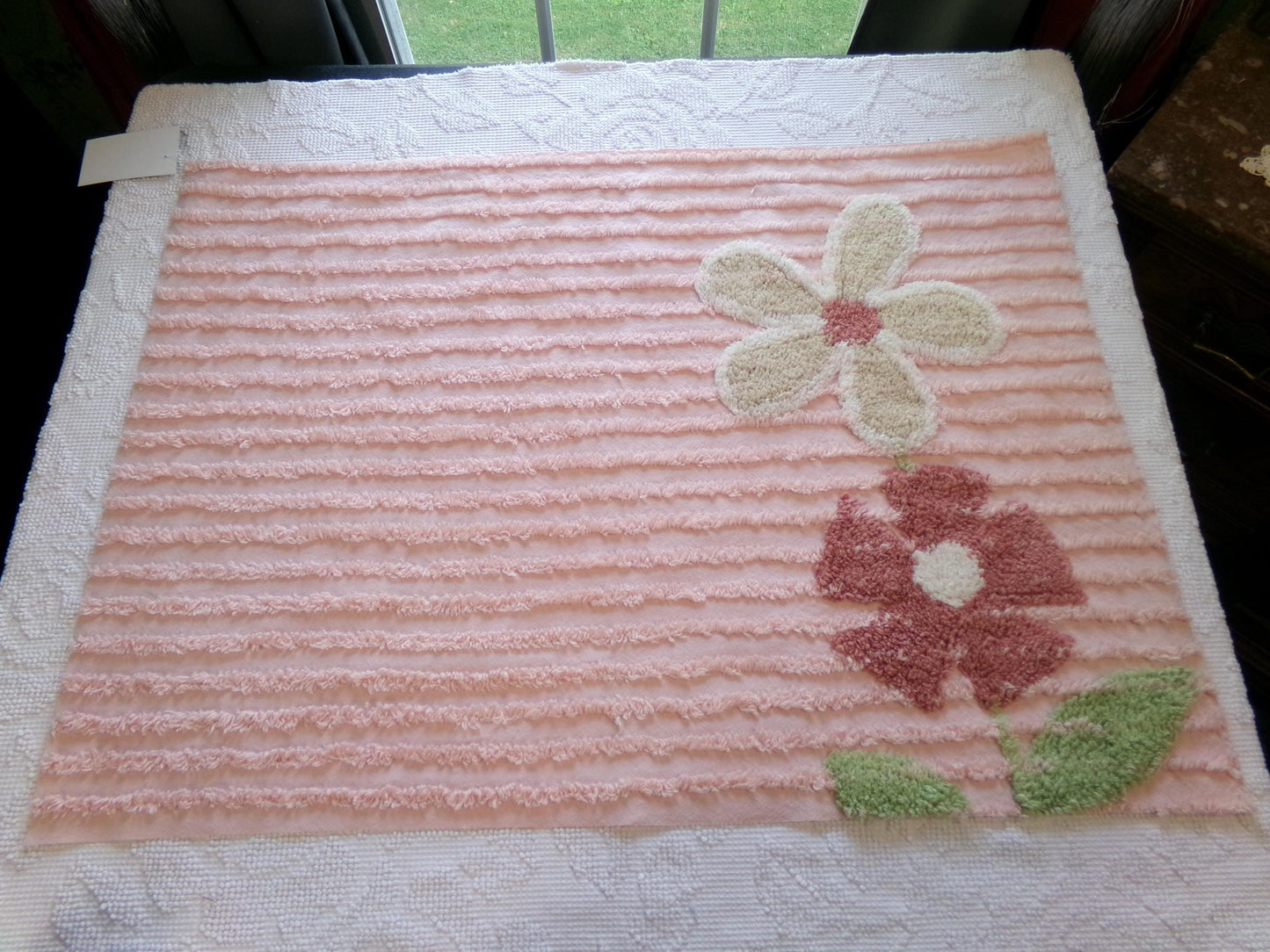 Love Pink Floral Vintage Chenille Fabric, Simple Climbing Daisy Flower Design, 28" x 20" Piece of Cotton Sewing Material for pillows, quilts