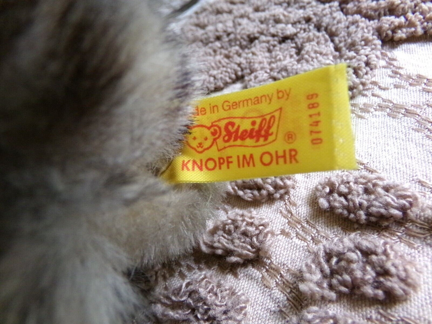 Vintage STEIFF Kitten Unique Curled Up Tabby Cat 074189 with Button, Tags