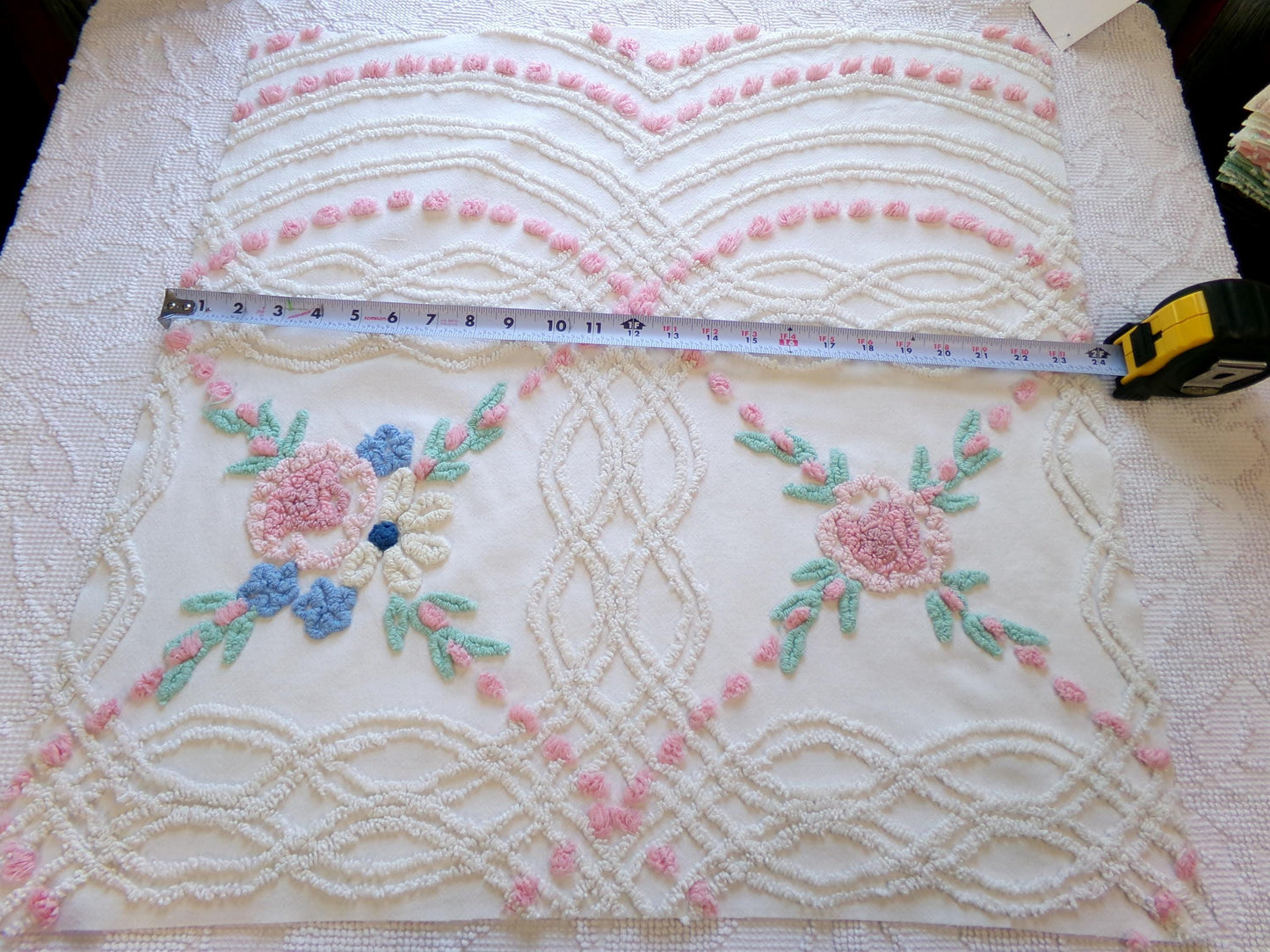 Vintage Chenille Fabric: Needletuft Wildflowers Sewing Material 24" x 23"
