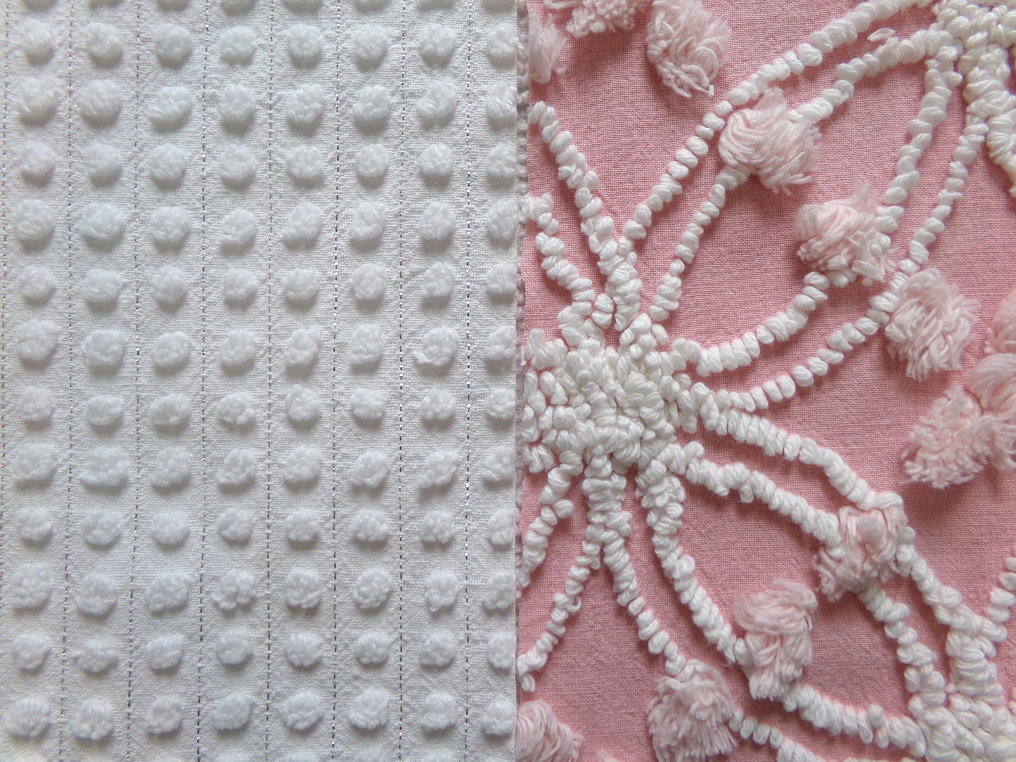 Vintage Chenille Fabric Bundle in Pink & White, 2 Pieces 12" x 18" each | Great Stash Builder for Fiber Arts, Crafting