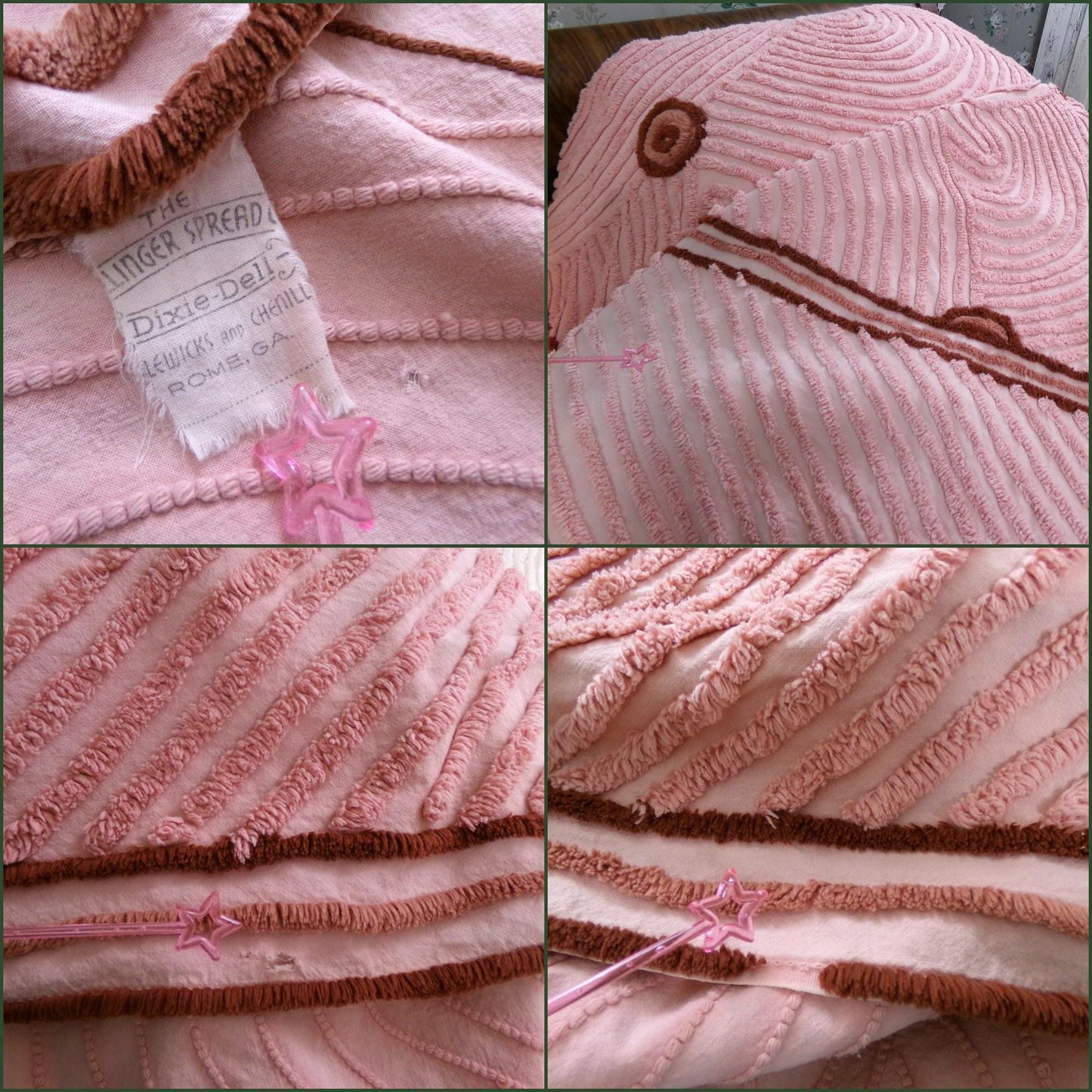 Shabby Pink Vintage Chenille Bedspread, Dramatic Mauve Deep Swags, Full Size Old Hollywood Style Bedding