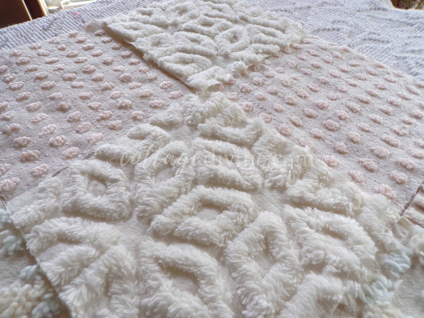 Dreamy Creamy 6" Chenille Quilt Squares, Rotary Cut from Vintage Chenille Bedspread Fabric, 16 Blocks, 6" x 6" inch, Neutral Creams