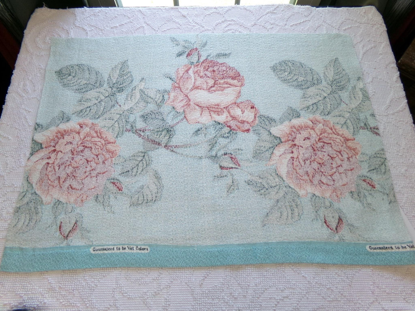 stunning vintage barkcloth fabric in life like rose bloom print, 18" x 26" inch piece from a deconstructed curtain panel