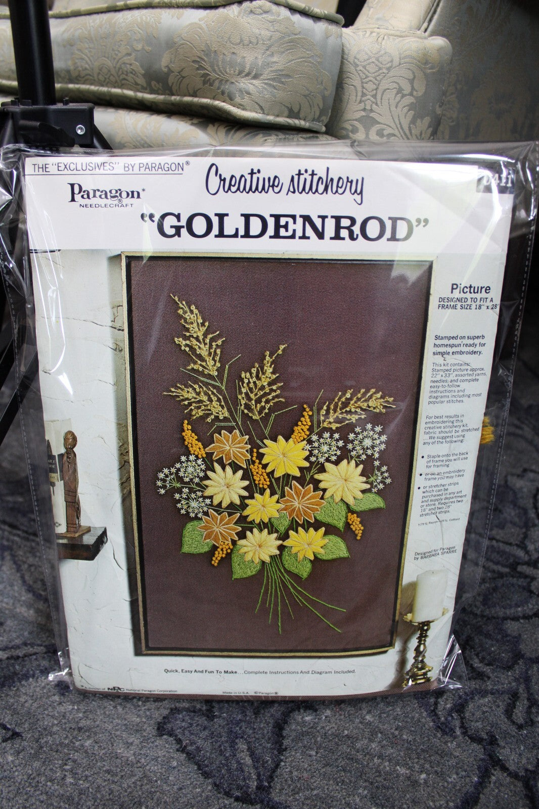 GOLDENROD Crewel Embroidery Kit Boho Hippie Floral Vtg Paragon Stitchery 0411