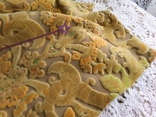 boho distressed cut velvet fabric, vintage Bates tapestry style chenille material, 20" x 14" piece, popular in handmade bags