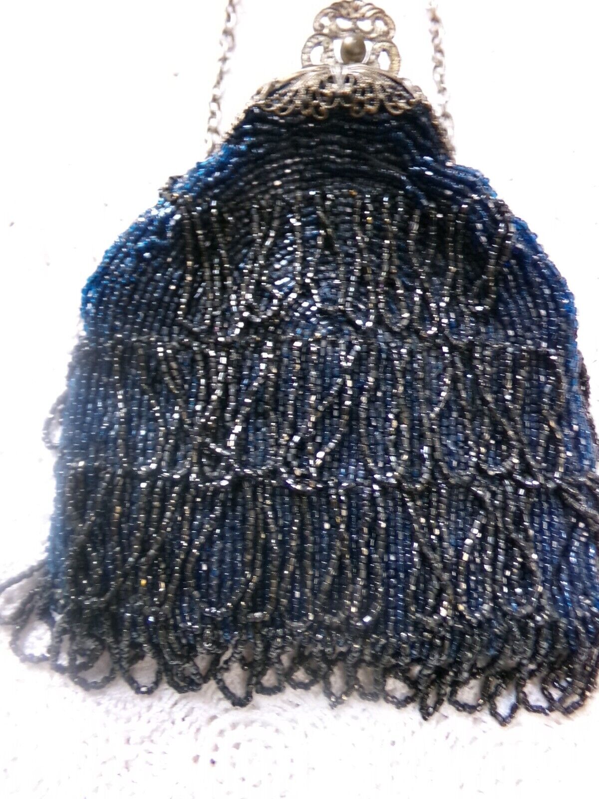 Antique Micro Bead Bag Carnival Glass Purse Vintage Victorian Fancy Clasp Top
