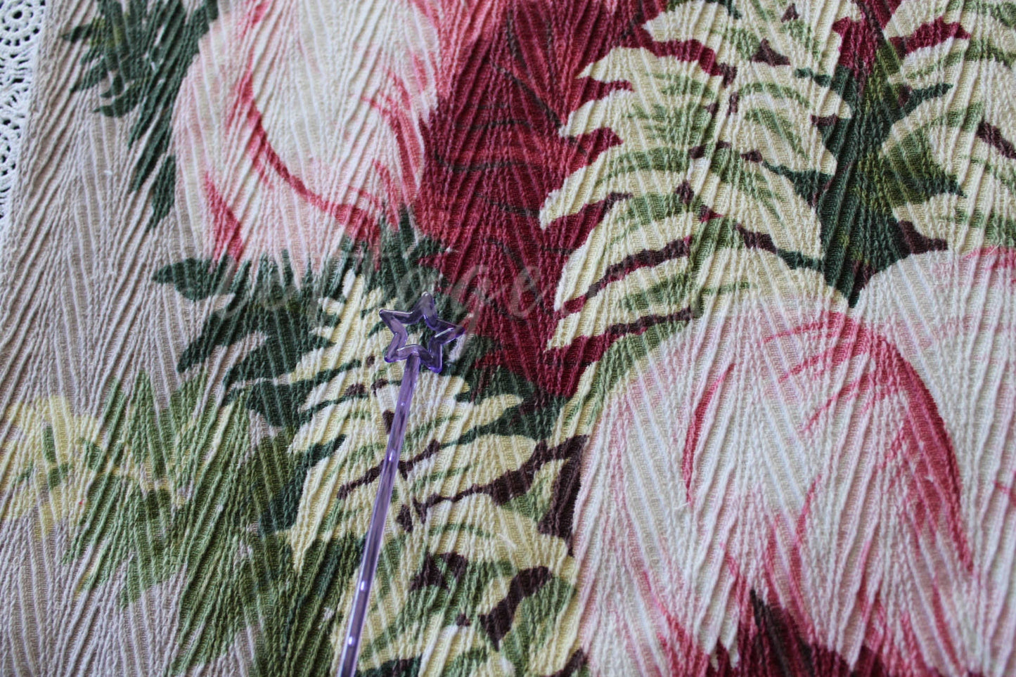 Heavenly Feather Pink Plume Vintage Barkcloth Fabric, 19" x 16" inch Piece, Botanical Floral Print on Cool Grey, Great for DIY Pillows
