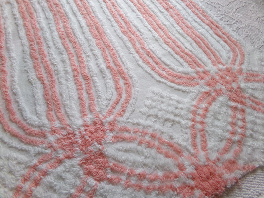 vintage chenille fabric in peachy white geometric design, 22" x 24" piece of lightweight cotton sewing & quilt material