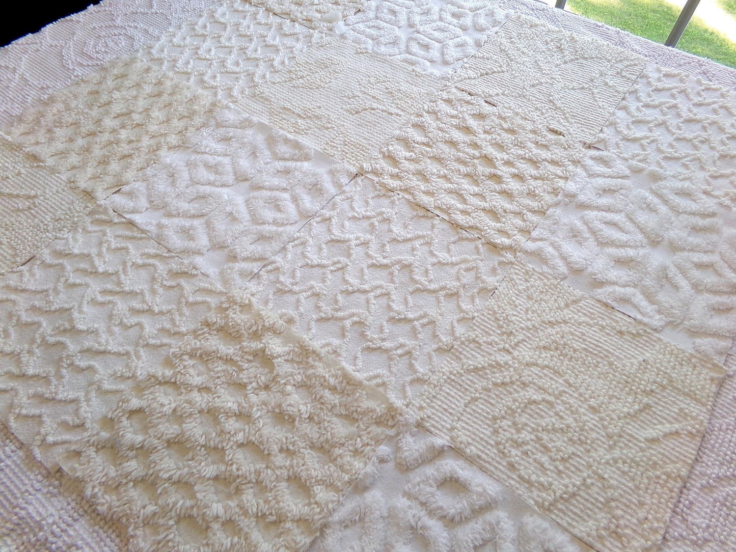 contemporary neutrals vintage chenille fabric squares, set of 16 natural 6" blocks for crafts, sewing