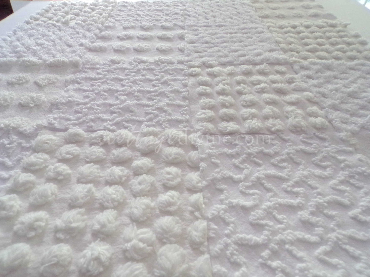 White Chenille Quilt Squares Set, "Serene Snowdrifts" from Vintage Bedspread Fabric, 16 Blocks, 6" inch