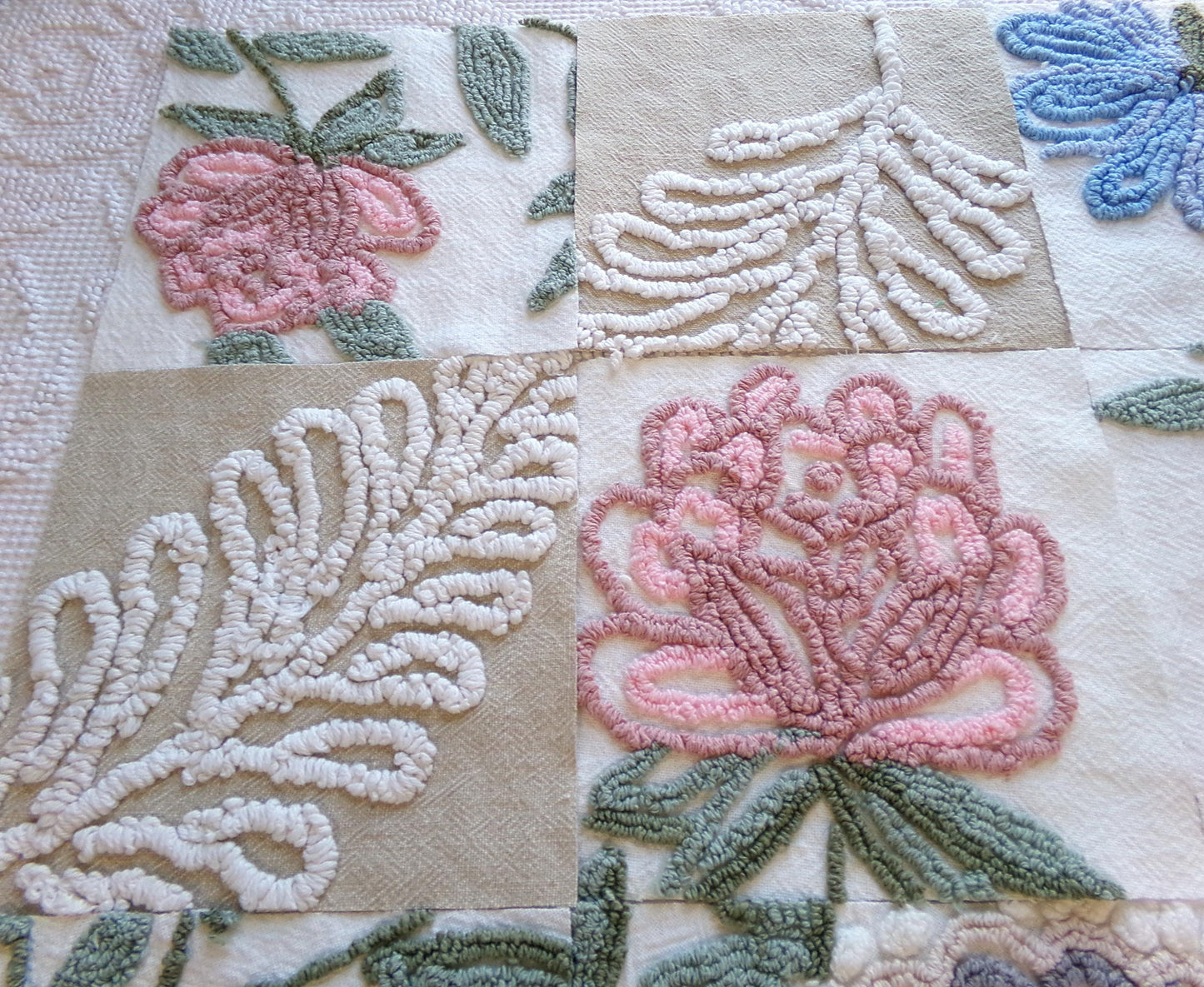 woodland botanicals vintage chenille fabric squares, set of 16 natural floral 6" quilt blocks for crafts, sewing, diy pillow covers