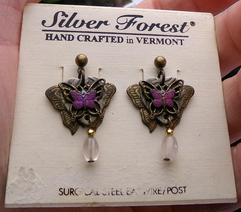 beautiful butterfly earrings, lot of 2 pair butterflies vintage style silver forest dangle pierced earring
