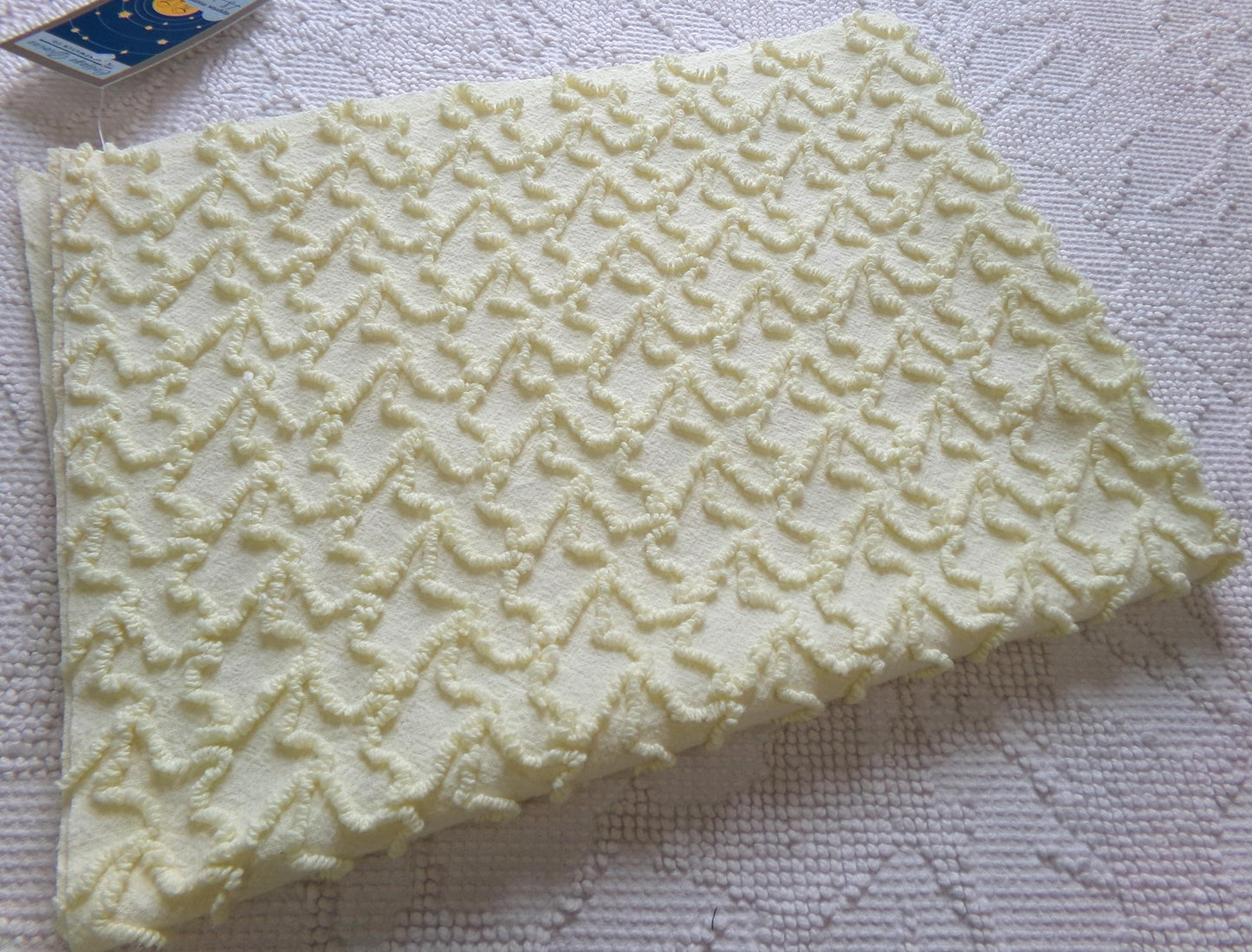 Vintage Yellow Squiggle Chenille Fabric, Gentle Sunny Buttercup 18" x 24" Piece of Sewing & Quilt Material