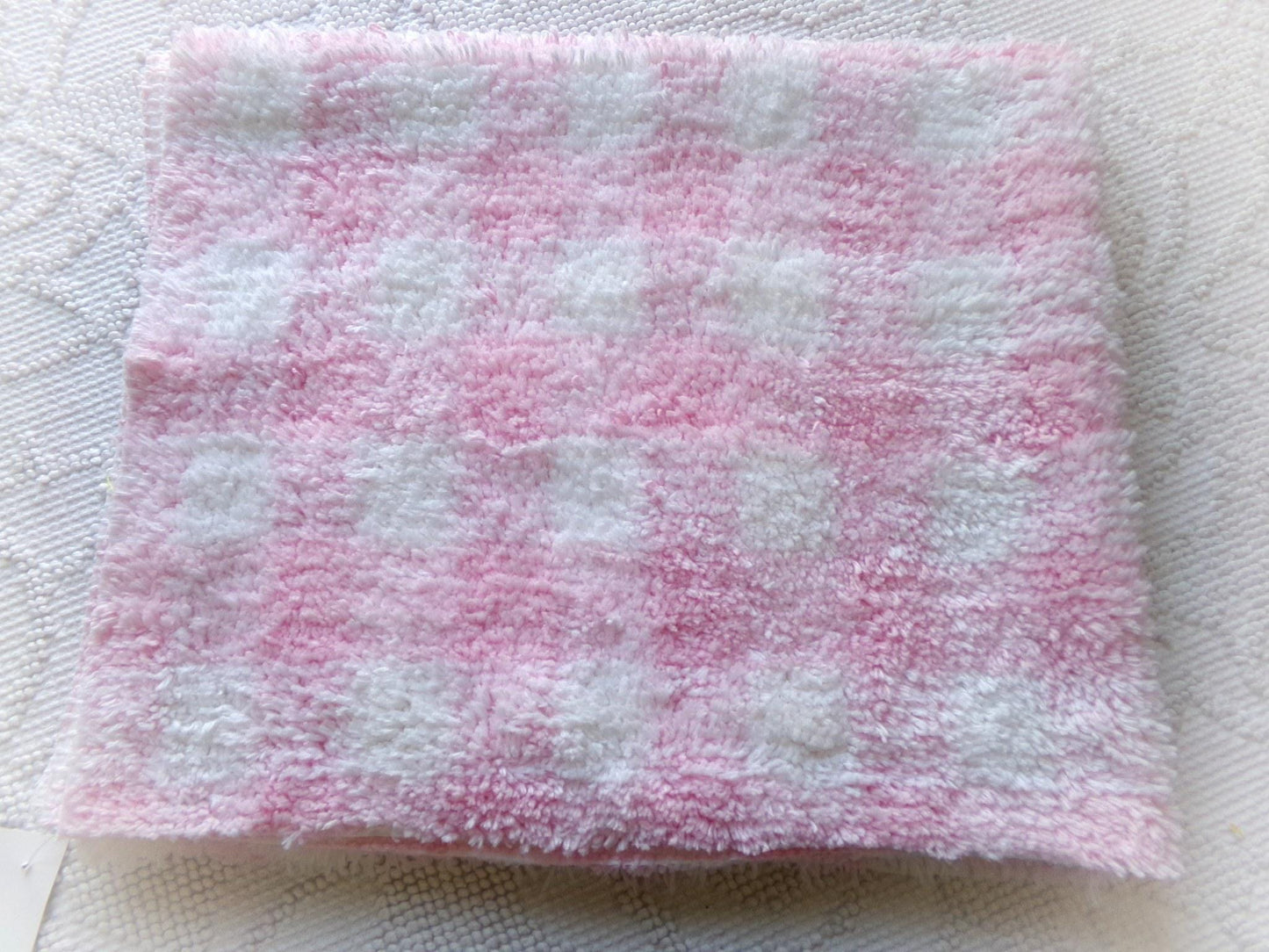 snuggle soft pink gingham vintage terry chenille fabric, pretty plaid design on white plush cotton blend 18" x 24" piece sewing fabric