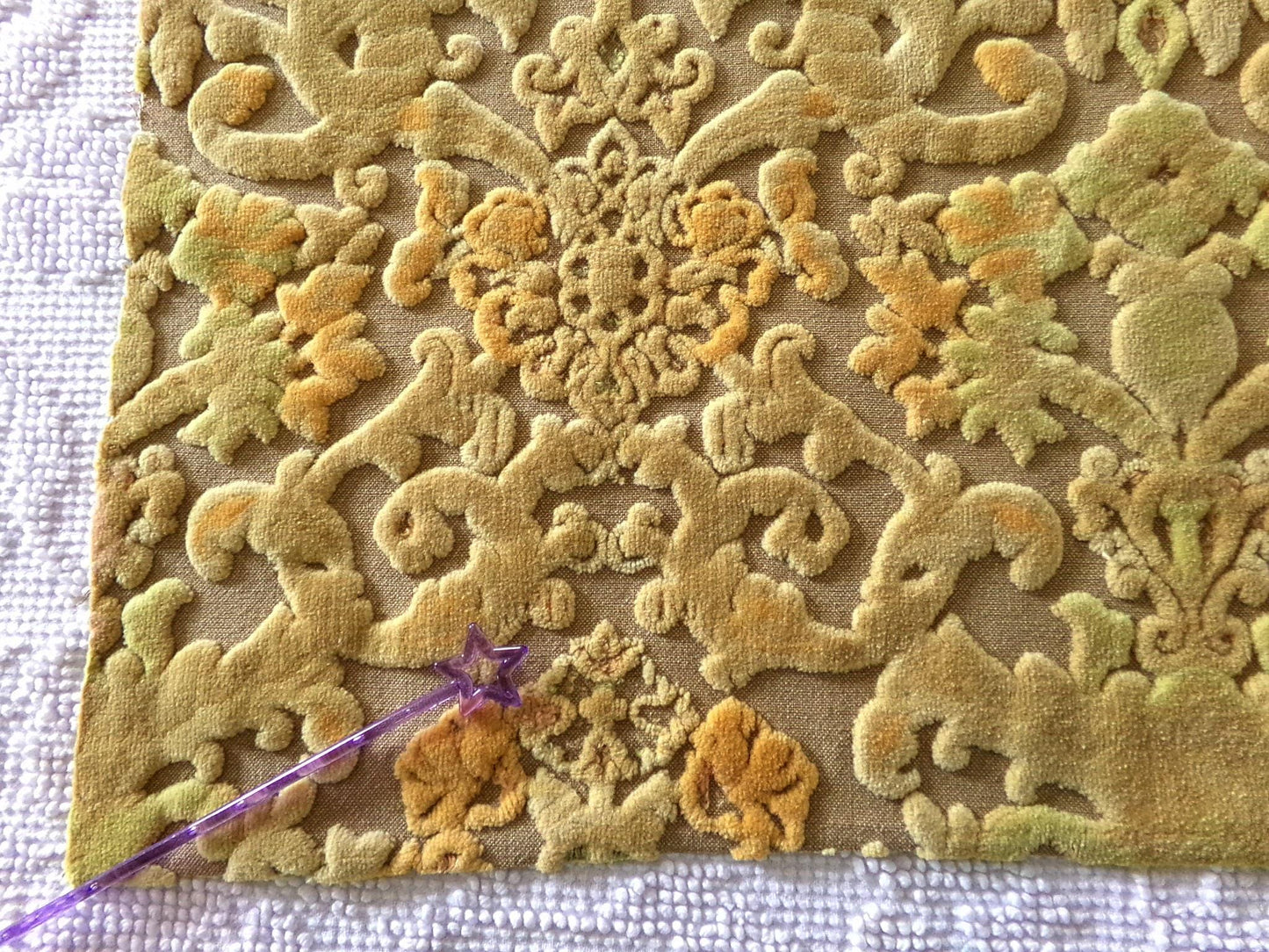 boho distressed cut velvet fabric, vintage Bates tapestry style chenille material, 20" x 14" piece, popular in handmade bags