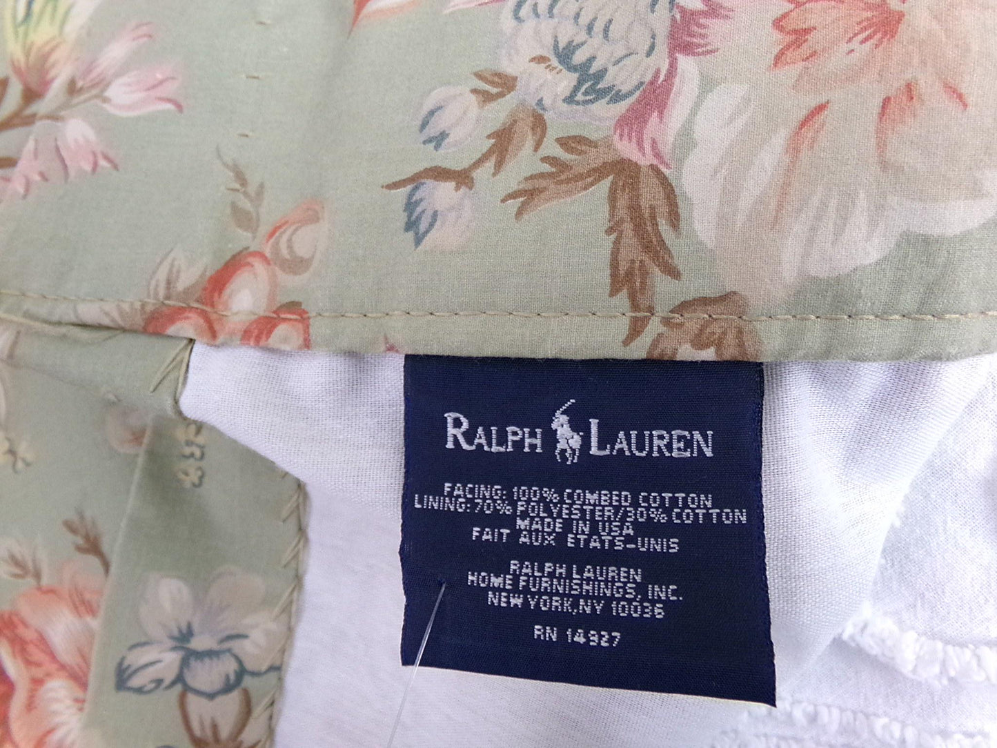 Ralph Lauren Charlotte SINGLE Curtain Panel, Vintage Sage Green Floral Window Drape, Classic Blue Label Print, USA Made Cotton