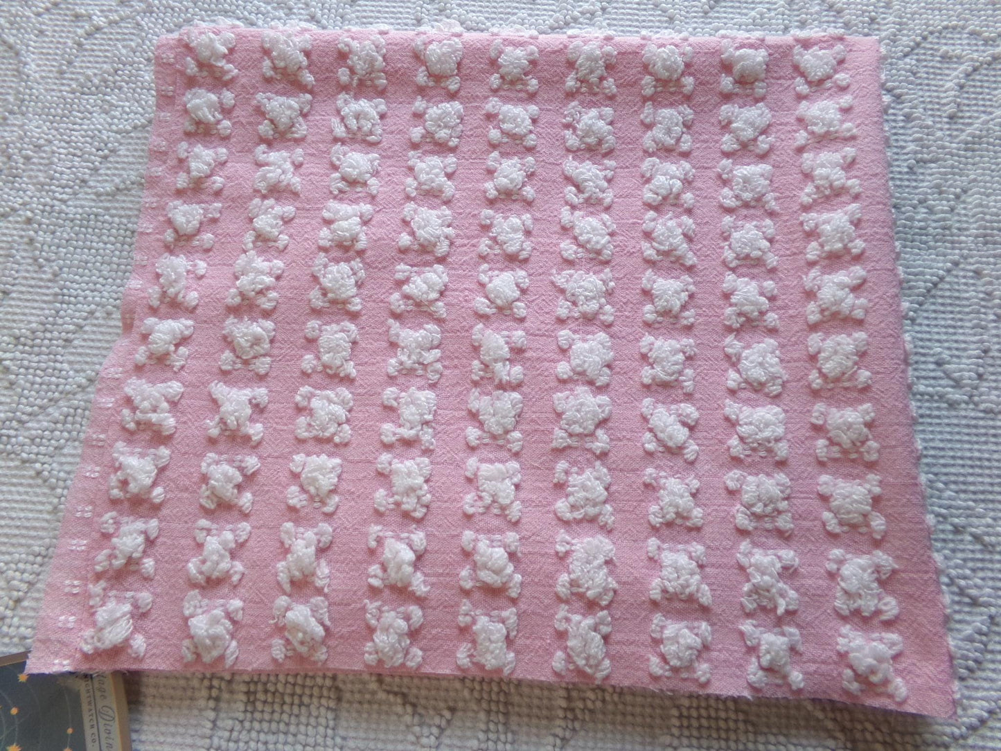 Petal Pink & White Rosebud Vintage Chenille Fabric, Soft Ombre Variations, 18" x 25" Inch Piece, Ideal in Handmade Chenille Quilts
