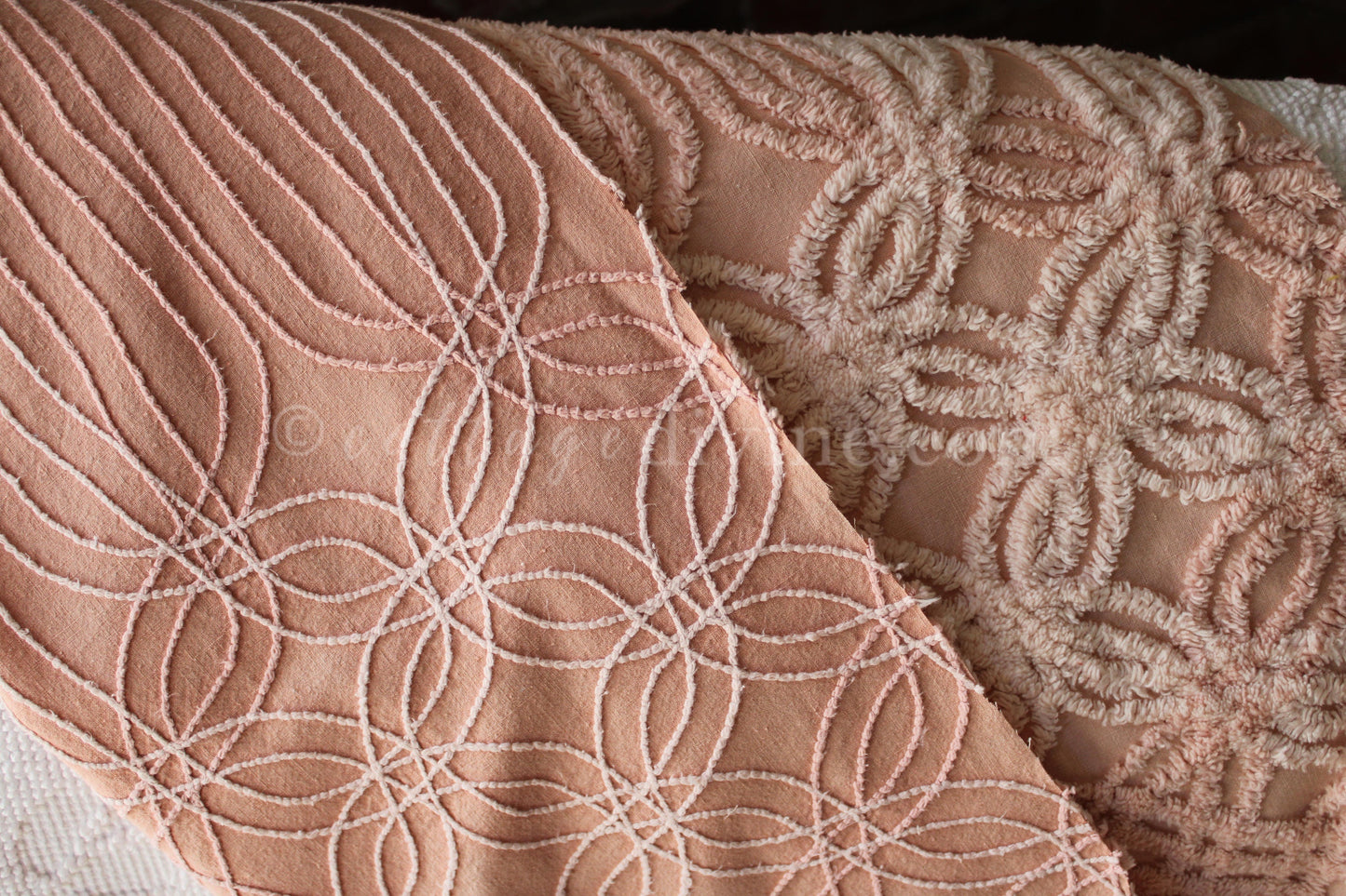 Nostalgic Cozy Tonal Pink Vintage Chenille Quilt Fabric, 23" x 24" inch Piece, Lovely in Handmade Quilts