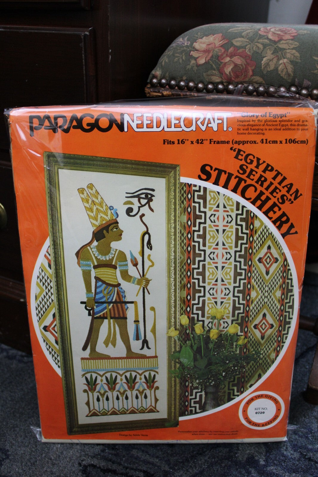 GLORY OF EGYPT Vtg Crewel Embroidery Kit Paragon 0720 Egyptian Wall Hanging