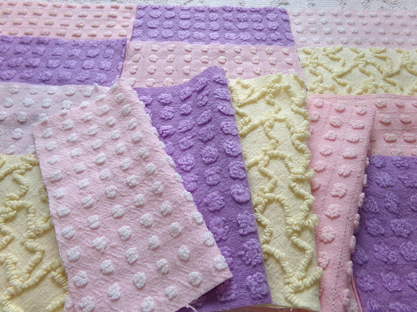fairy magic 6" chenille fabric squares, set of 16 pink, yellow & lavender quilt blocks for quilting, sewing, crafts