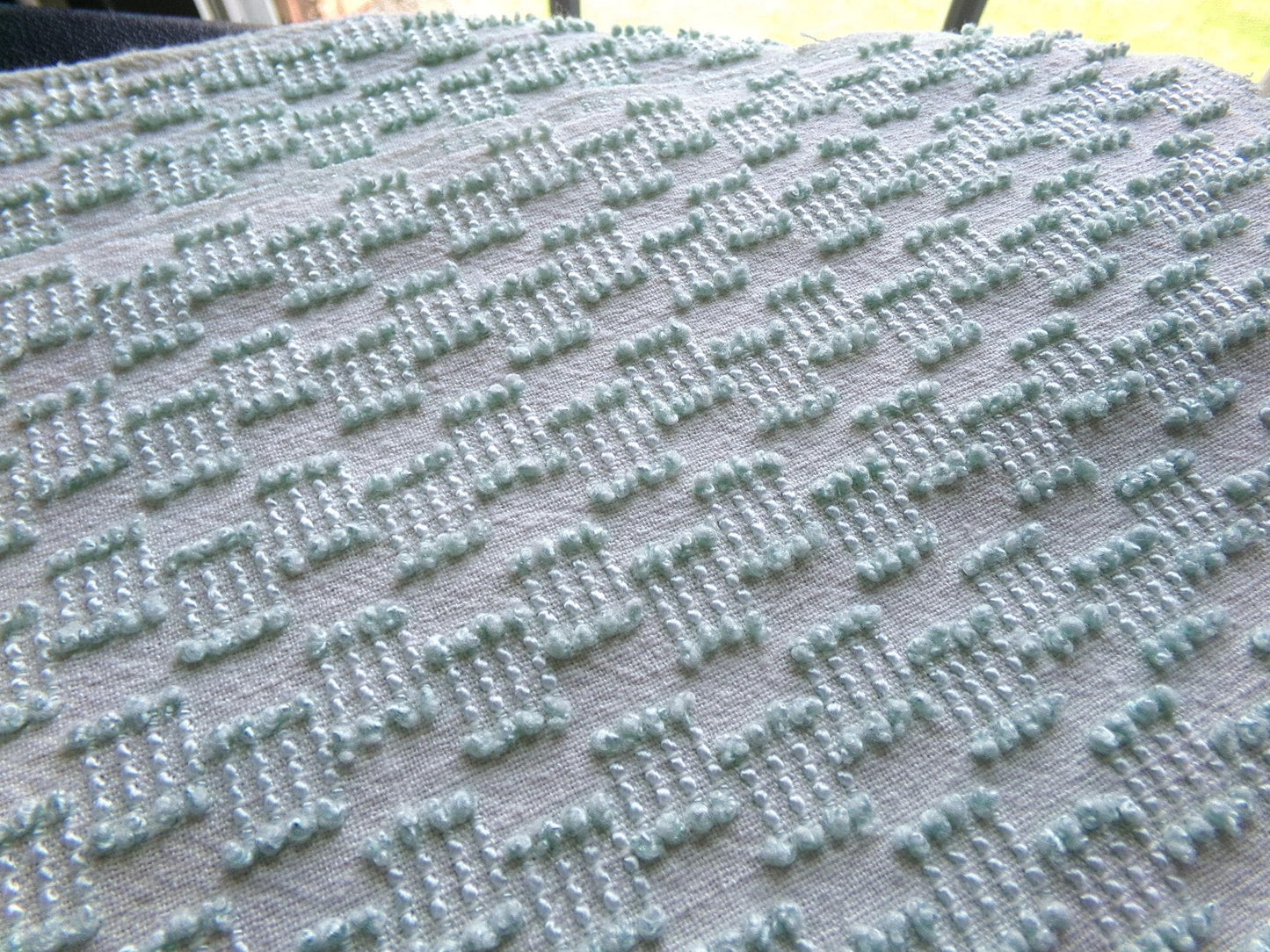 sage green vintage chenille fabric, mini ladder textured design, 18" x 24" inch piece of quilt material for sewing & crafts