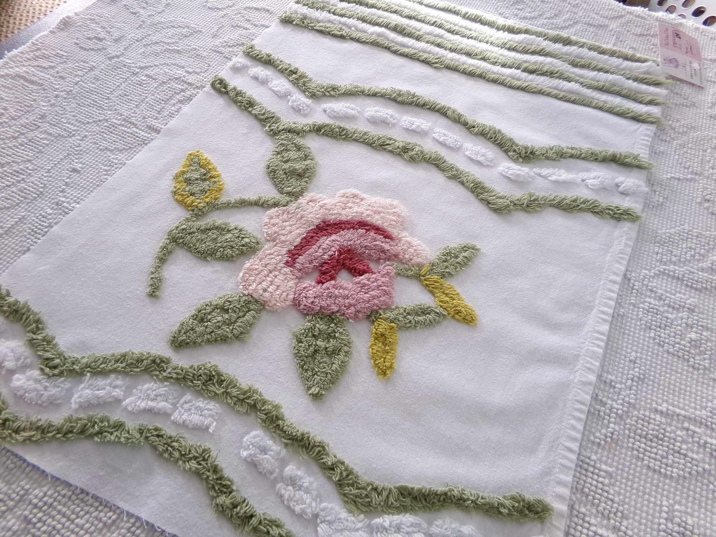 shabby rose chenille fabric, vintage victorian style sewing material, 15" x 22" inch piece, great for applique & pillows
