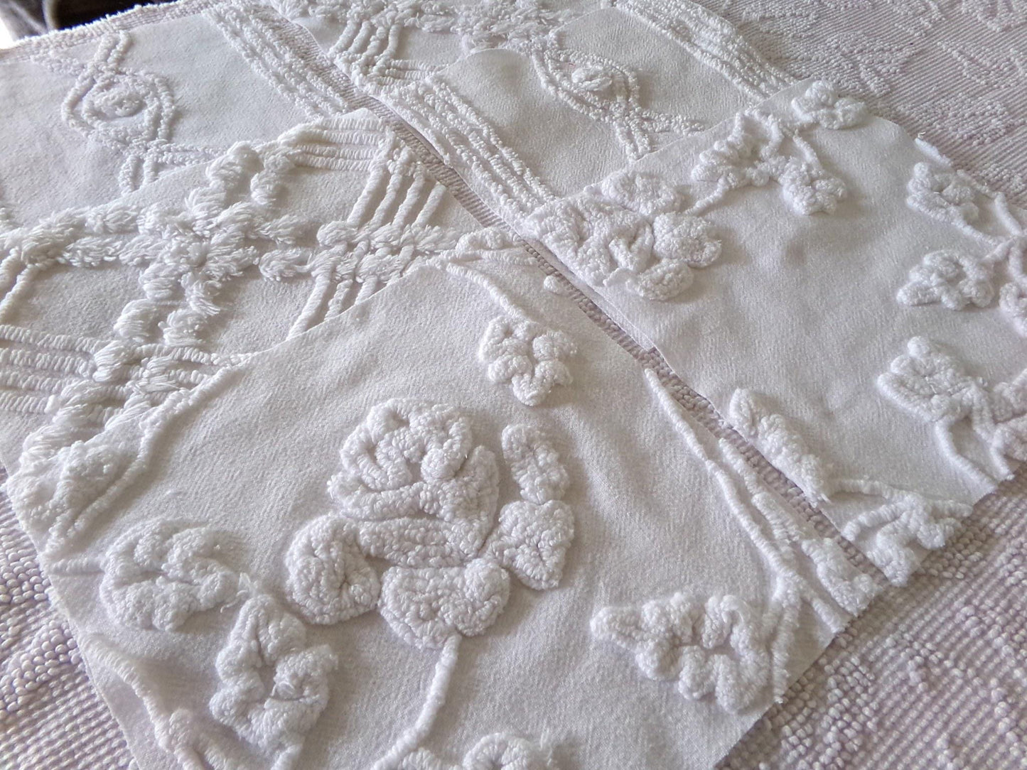 white 9.5" chenille fabric squares, set of 6 large quilt blocks, neutral rose & geometric prints for sewing, crafts