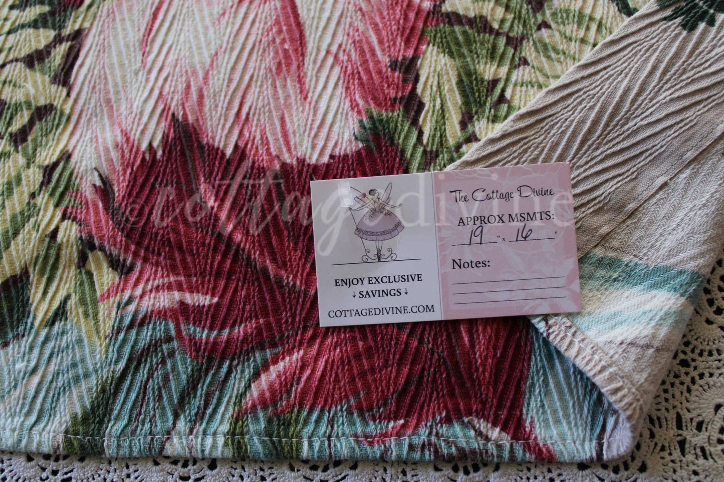Heavenly Feather Pink Plume Vintage Barkcloth Fabric, 19" x 16" inch Piece, Botanical Floral Print on Cool Grey, Great for DIY Pillows